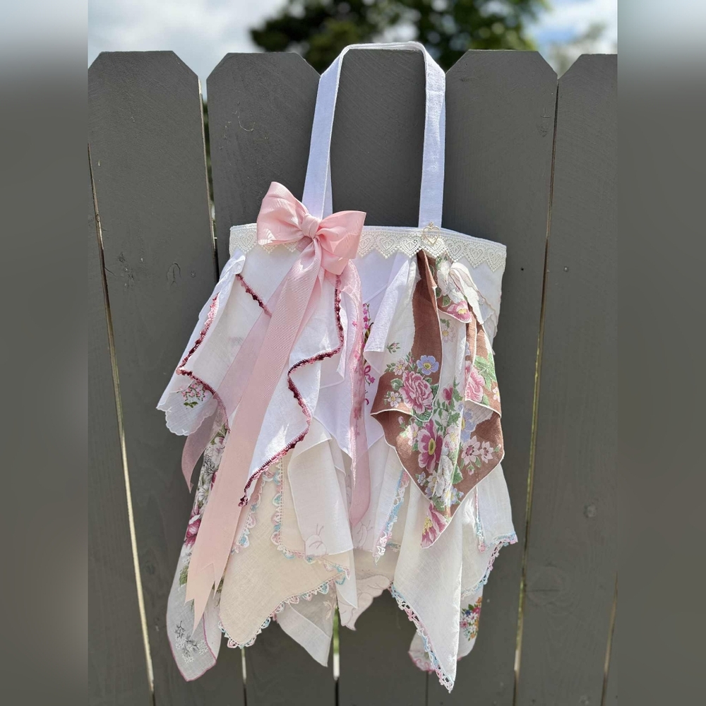 Canvas Tote Adorn With Vintage Handkerchiefs Boho Chic Country Western Floral